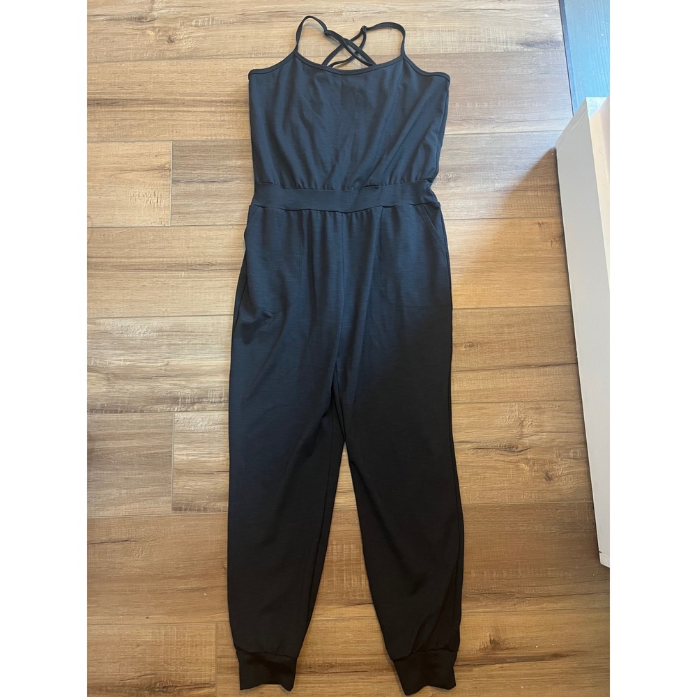 Beyond Yoga Lounge Around Black Ribbed Adjustable Strap Jogger Jumpsuit Size M - Picture 6 of 13